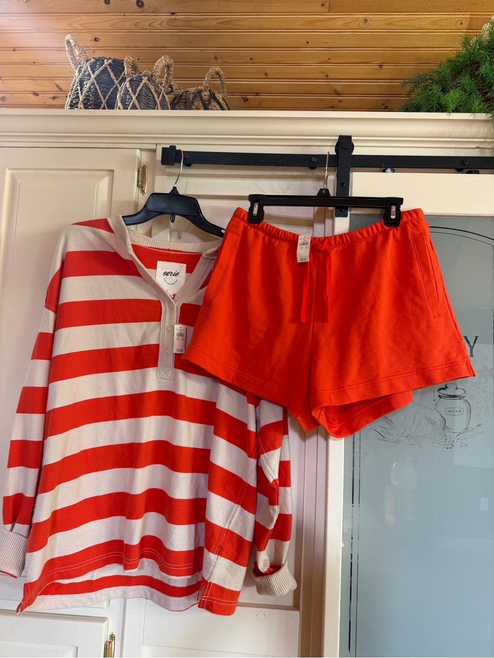 aerie orange & White Striped Top with Red Shorts